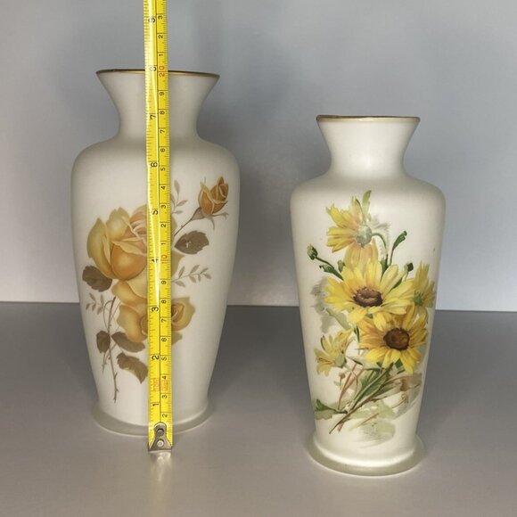 Vintage Frosted Glass Vase with Yellow Flowers - Picture 3 of 8